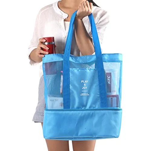 ABage Women's Tote Bag Summer Mesh Beach Shoulder Bag Travel Insulated Cooler Bags, Blue