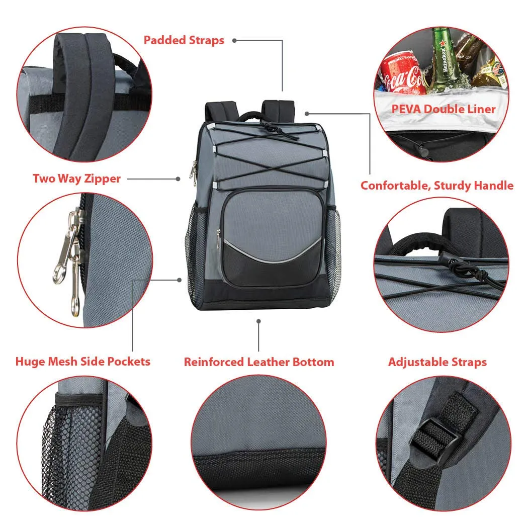 Backpack Cooler Backpack Insulated, Hiking Backpack Coolers, Travel Backpack Great Soft Cooler Bag for Backpacking, Camping, Picking Bag, Beach Bag, Lunch Bag for Women and Men, Holds 20 cans Gray
