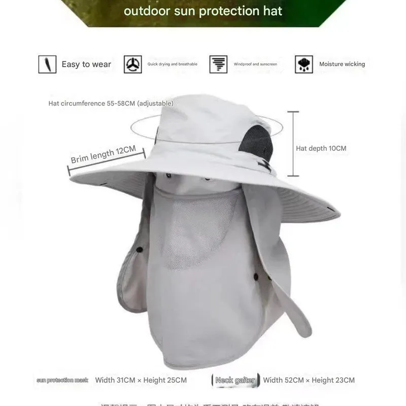 Beige Outdoor Sun Protection Hat with Detachable Face and Neck Flap - UPF 50 