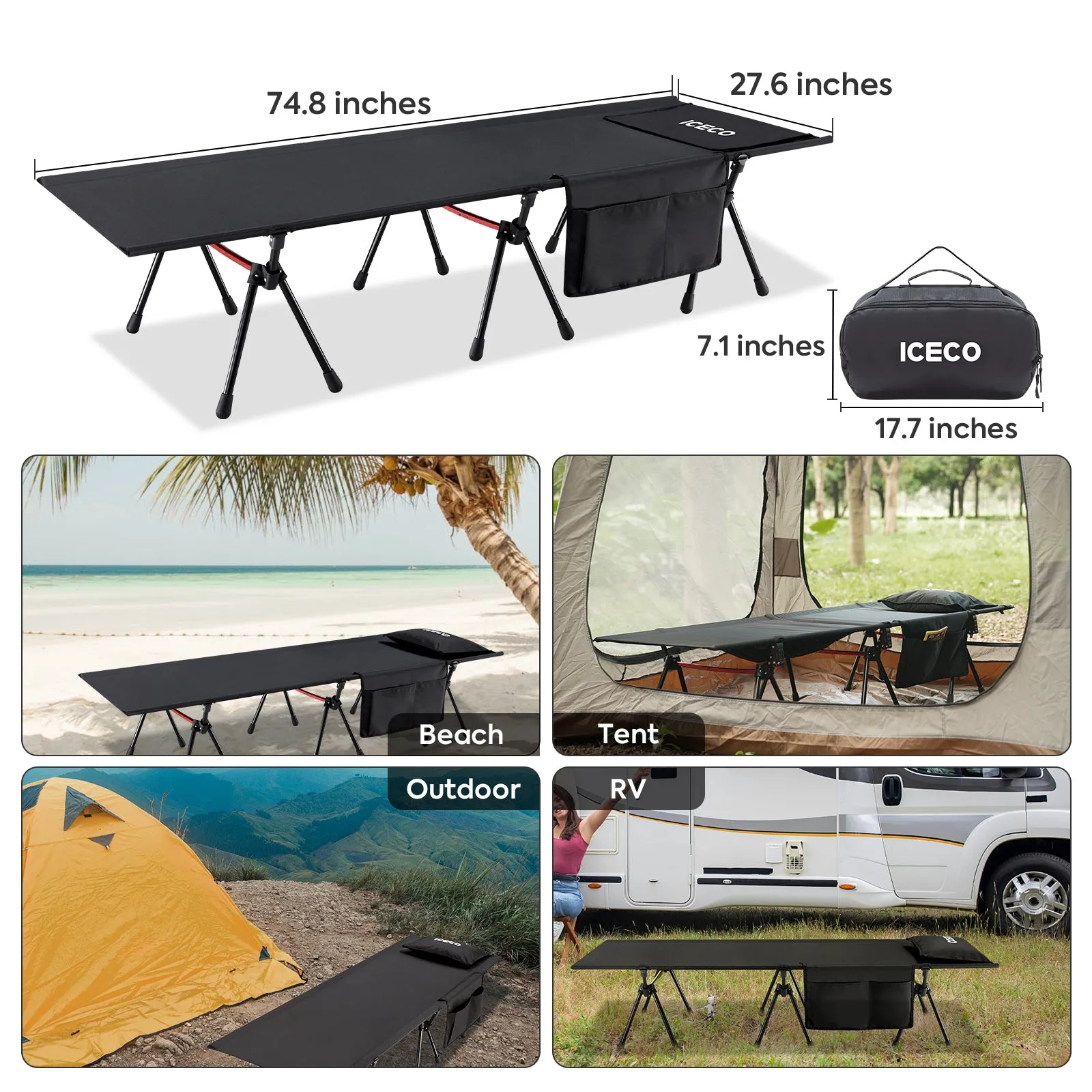 Camping Cot for Adults Supports 400 Lbs (Enhanced Model)  | ICECO