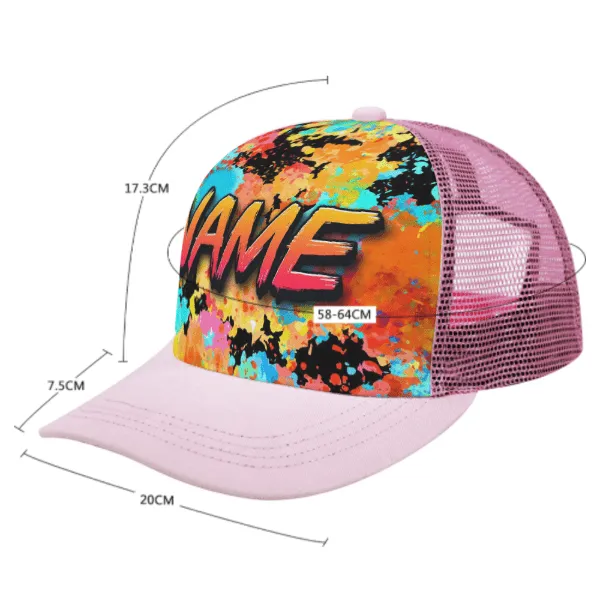 Custom Name Colorful Printed Paneled Brim Mesh Baseball Cap Unisex