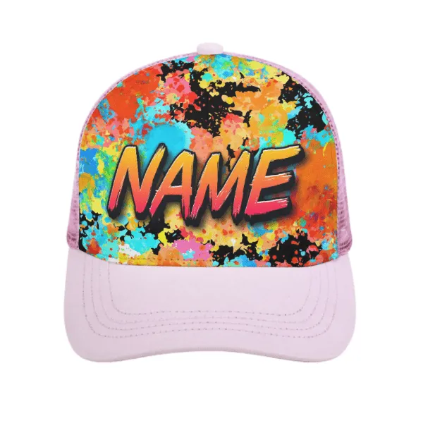 Custom Name Colorful Printed Paneled Brim Mesh Baseball Cap Unisex
