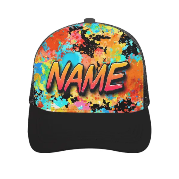 Custom Name Colorful Printed Paneled Brim Mesh Baseball Cap Unisex