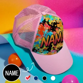 Custom Name Colorful Printed Paneled Brim Mesh Baseball Cap Unisex