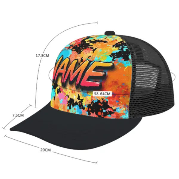 Custom Name Colorful Printed Paneled Brim Mesh Baseball Cap Unisex