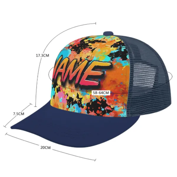 Custom Name Colorful Printed Paneled Brim Mesh Baseball Cap Unisex