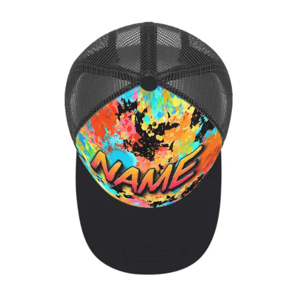 Custom Name Colorful Printed Paneled Brim Mesh Baseball Cap Unisex