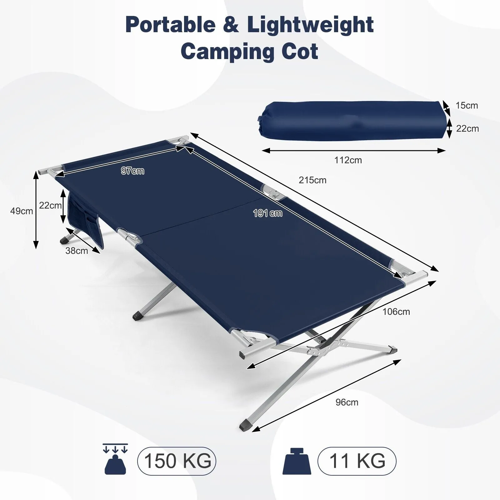 Foldable Camping Cotwith  Carry Bag and Storage Pocket-Blue
