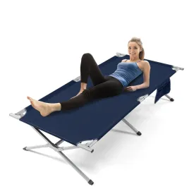 Foldable Camping Cotwith  Carry Bag and Storage Pocket-Blue