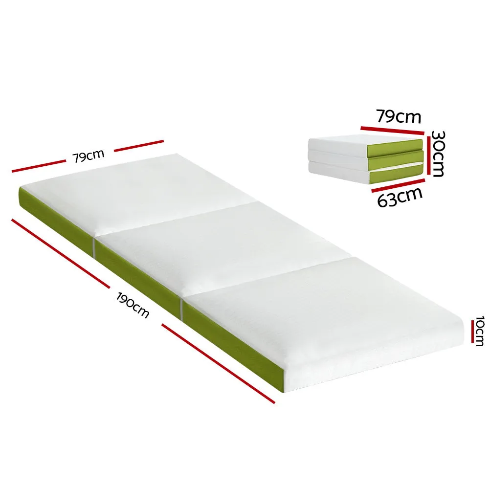 Foldable Mattress Bedding Folding Bed Mat Camping Trifold Single - Green