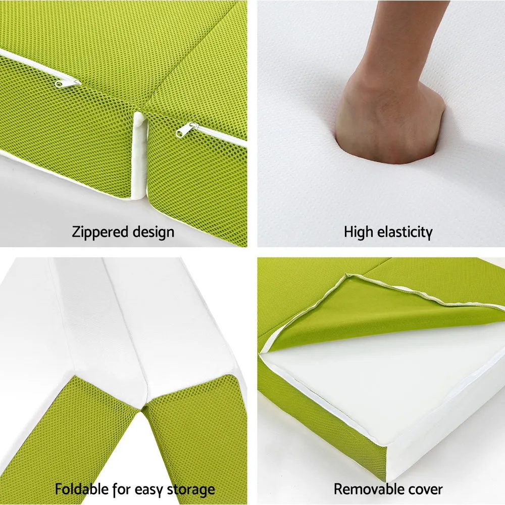 Foldable Mattress Bedding Folding Bed Mat Camping Trifold Single - Green
