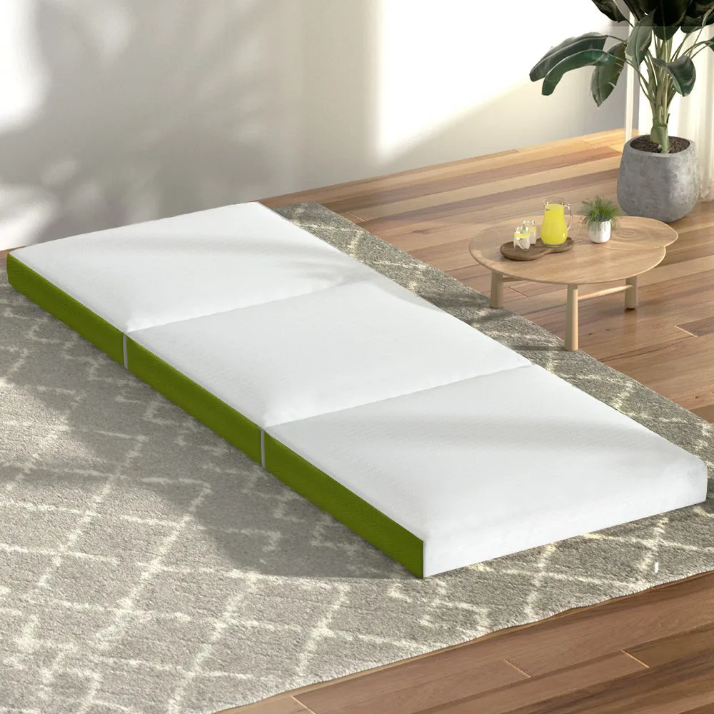 Foldable Mattress Bedding Folding Bed Mat Camping Trifold Single - Green