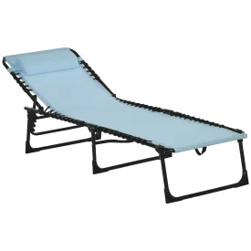 Folding Sun Lounger Beach Chaise Chair Garden Cot Camping Recliner with 4 Position Adjustable Baby Blue