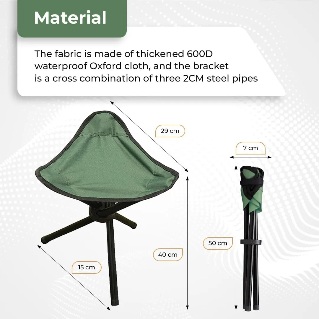 Kuber Industries Portable Stool for Travelling|Foldable Outdoor Sitting Chair|Tripod 3 Leg Chair for Camping, Picnic, Hiking|Pack of 5|Green