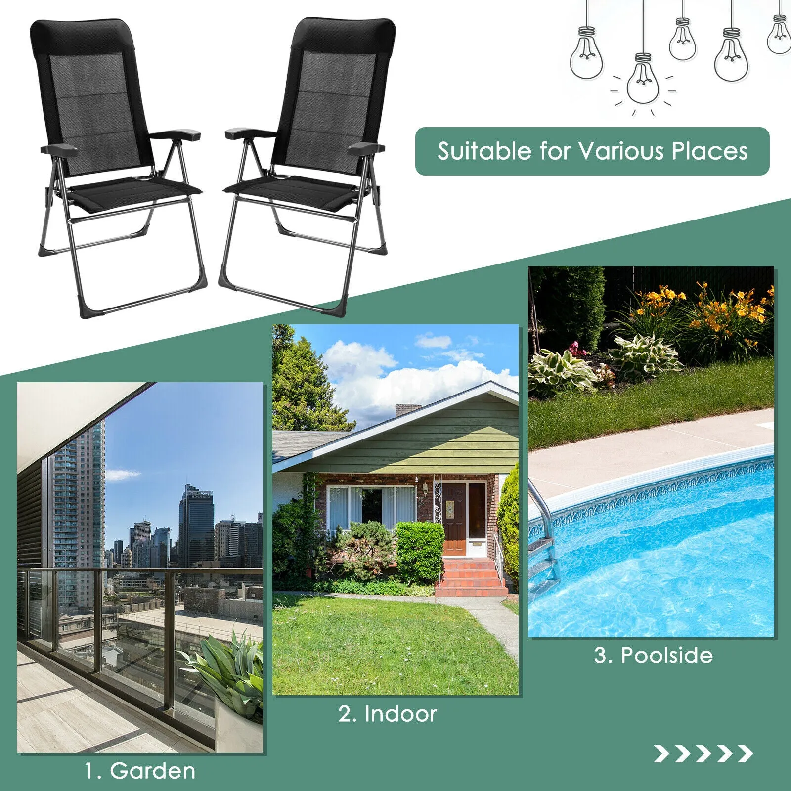 NNECW Set of 2 Patio Dining Chairs with Adjustable Backrest