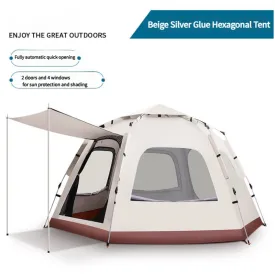 NNEDSZ 5-8 Person Hexagonal Camping Tent | Double-Layer Silver Coated Waterproof Shelter with Awning (280*280*158cm)