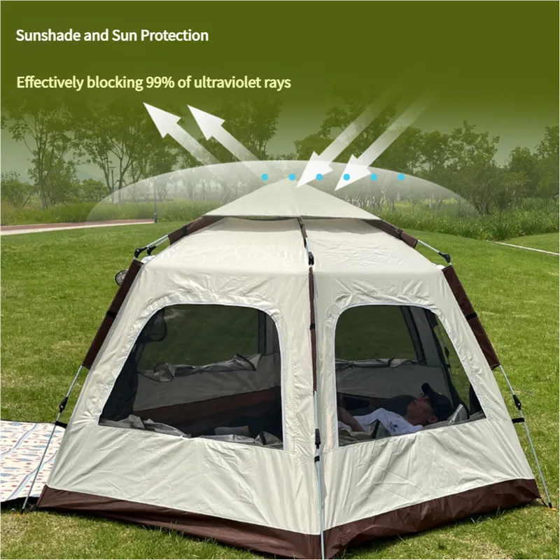 NNEDSZ 5-8 Person Hexagonal Camping Tent | Double-Layer Silver Coated Waterproof Shelter with Awning (280*280*158cm)