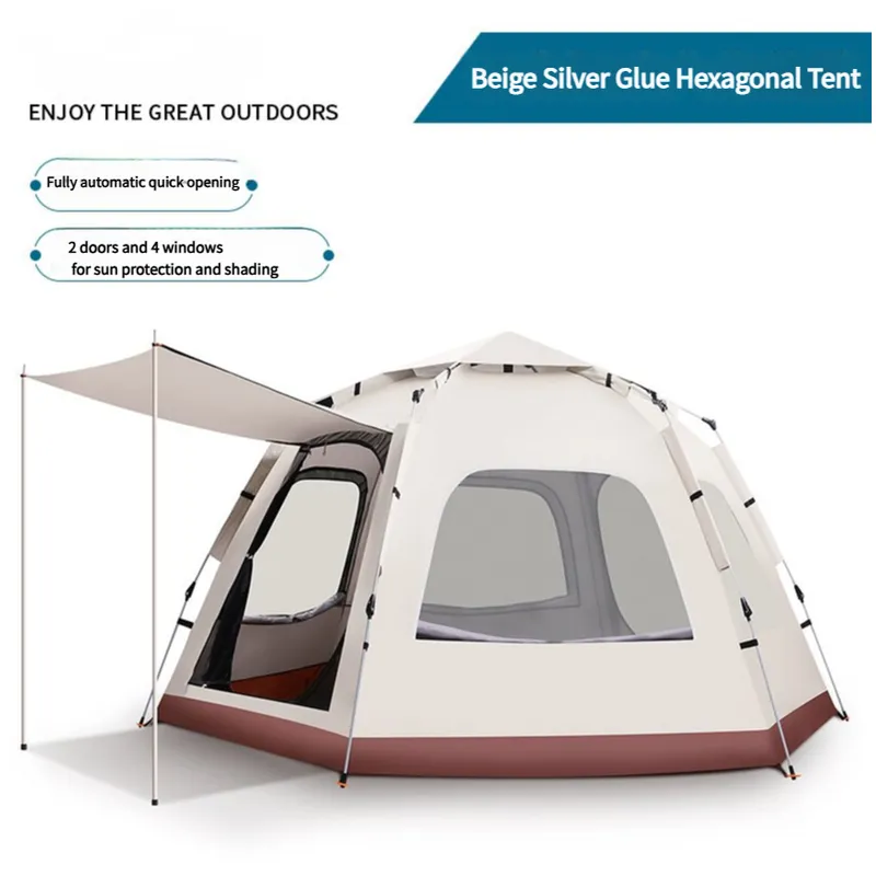 NNEDSZ 5-8 Person Hexagonal Camping Tent | Double-Layer Silver Coated Waterproof Shelter with Awning (280*280*158cm)