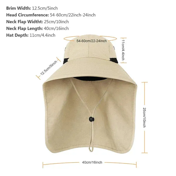 Outdoor UPF50  Mesh Sun Hat Wide Brim Fishing Hat with Neck Flap