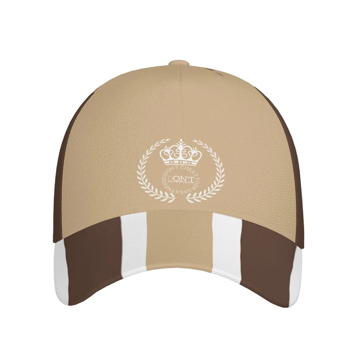 Royalty 24 White Logo, Tan Stripes & White  Curved Brim Baseball Cap (AOP)