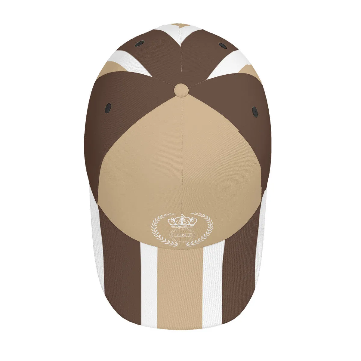Royalty 24 White Logo, Tan Stripes & White  Curved Brim Baseball Cap (AOP)