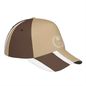 Royalty 24 White Logo, Tan Stripes & White  Curved Brim Baseball Cap (AOP)