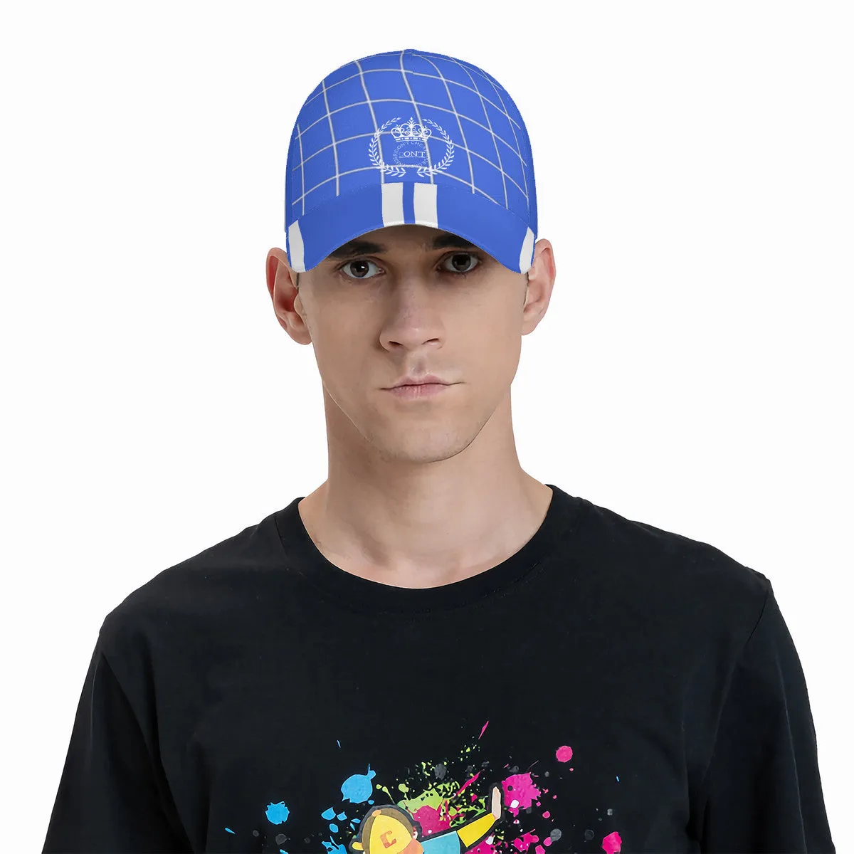 Royalty 24 White Logo,Stripes & Blue Curved Brim Baseball Cap (AOP)