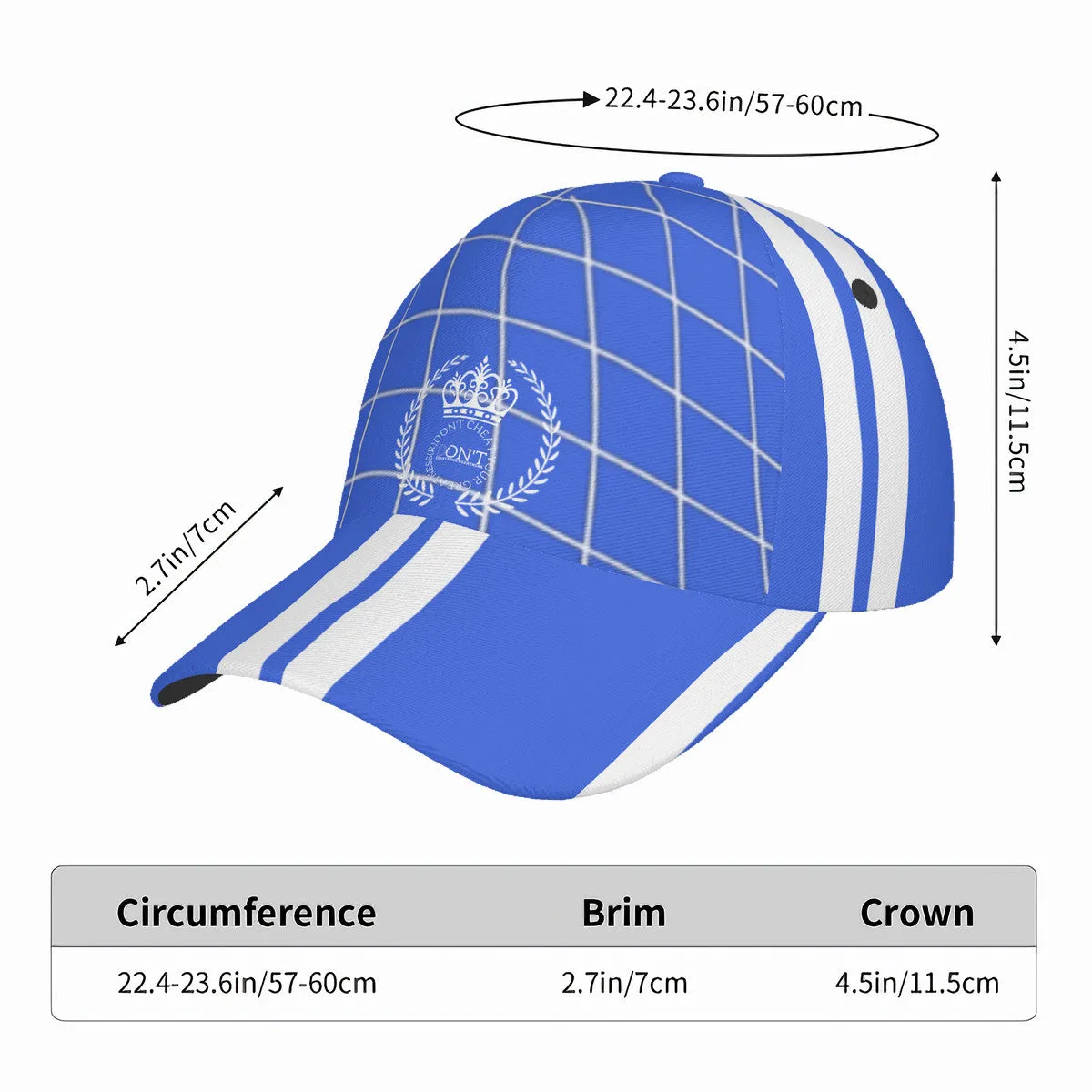 Royalty 24 White Logo,Stripes & Blue Curved Brim Baseball Cap (AOP)