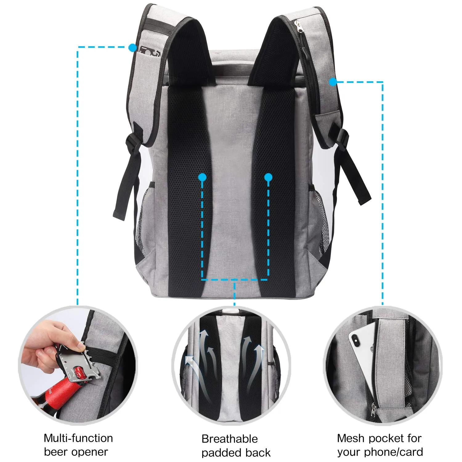 SEEHONOR Insulated Cooler Backpack Leakproof Soft Cooler Bag Lightweight Backpack Cooler for Lunch Picnic Hiking Camping Beach Park Day Trips, 30 Cans