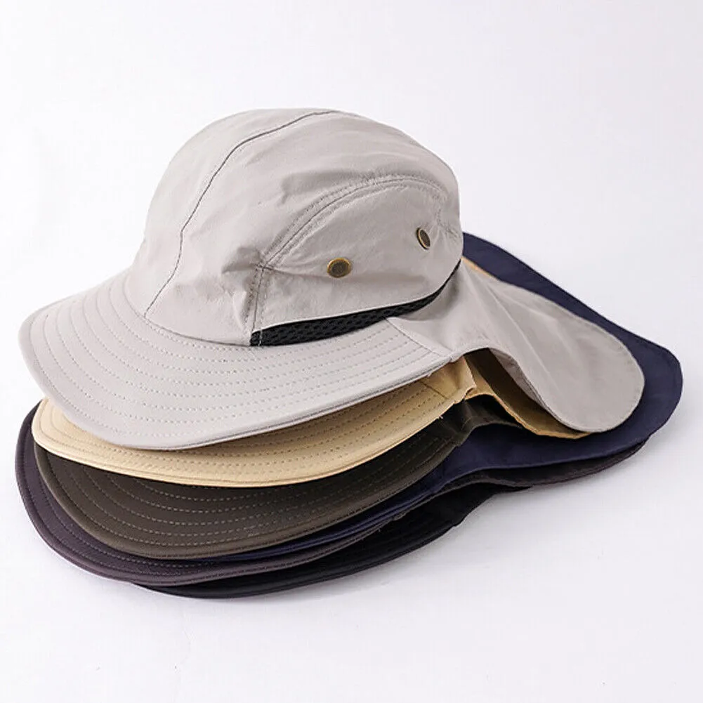 US 1-2 Pack Fishing Hat Wide Brim Neck Cover Flap Cap Sun Protect Hiking Outdoor