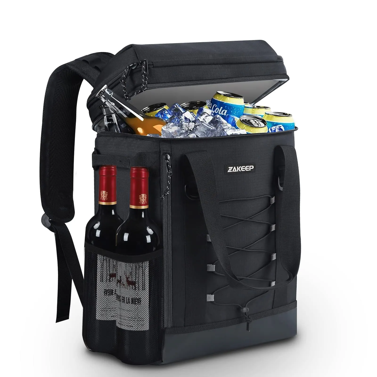 ZAKEEP Cooler Backpack, 36 Cans Multifunctional Leakproof Cooler Backpack with Padded Top Handle, Mesh Pocket for Camping BBQ (Black)