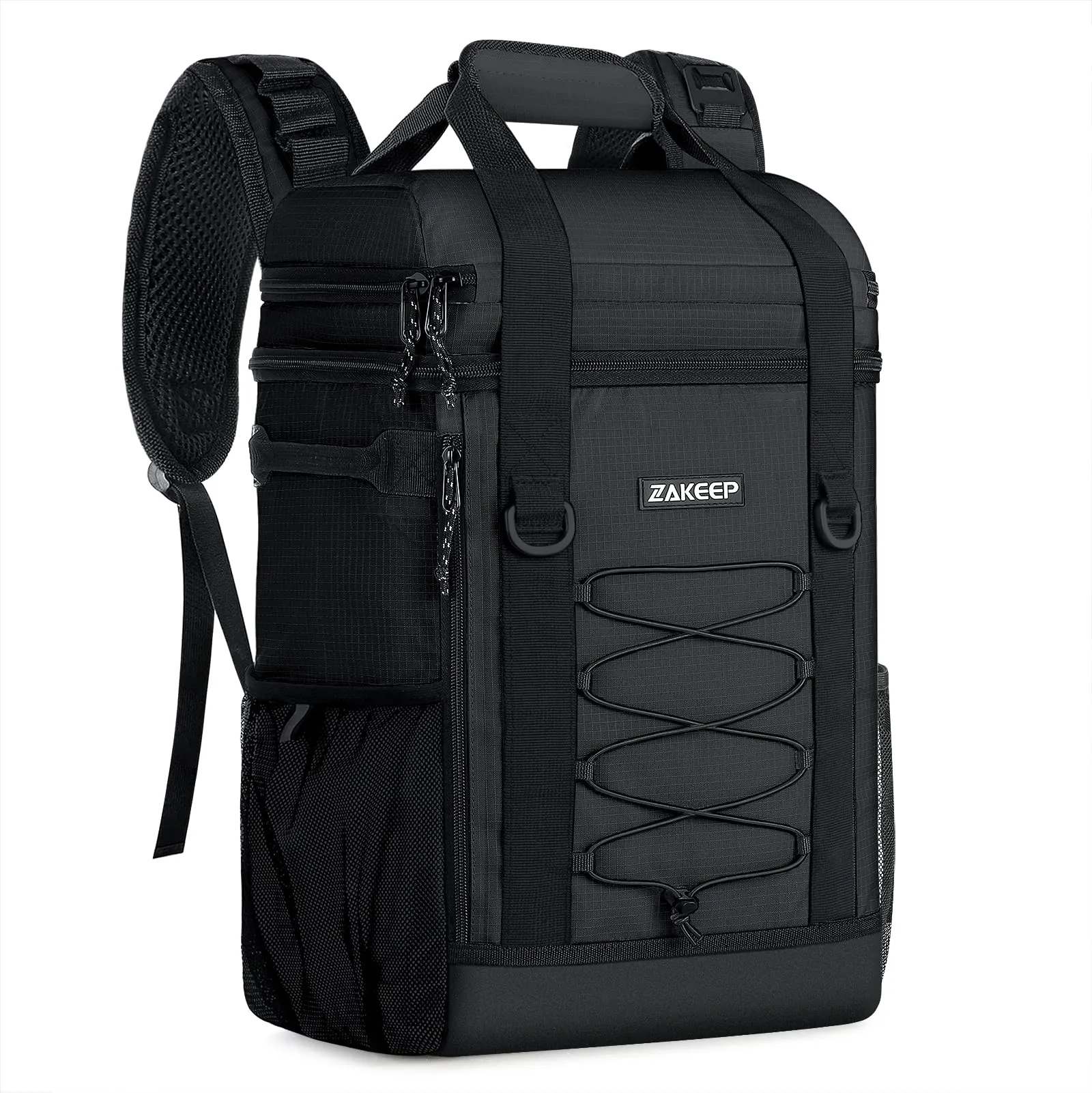 ZAKEEP Cooler Backpack, 36 Cans Multifunctional Leakproof Cooler Backpack with Padded Top Handle, Mesh Pocket for Camping BBQ (Black)