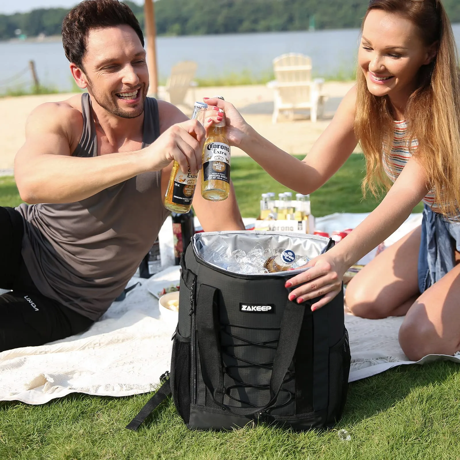 ZAKEEP Cooler Backpack, 36 Cans Multifunctional Leakproof Cooler Backpack with Padded Top Handle, Mesh Pocket for Camping BBQ (Black)